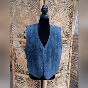 Vintage 90s Marsh Landing Blue Suede Leather Button-Up Vest_Med